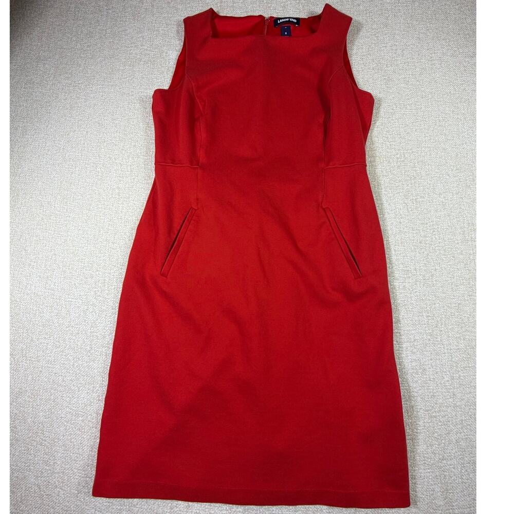 Lands End Women Size 8 Red Shift Sleeveless Knit Knee Length Dress Casual Summer